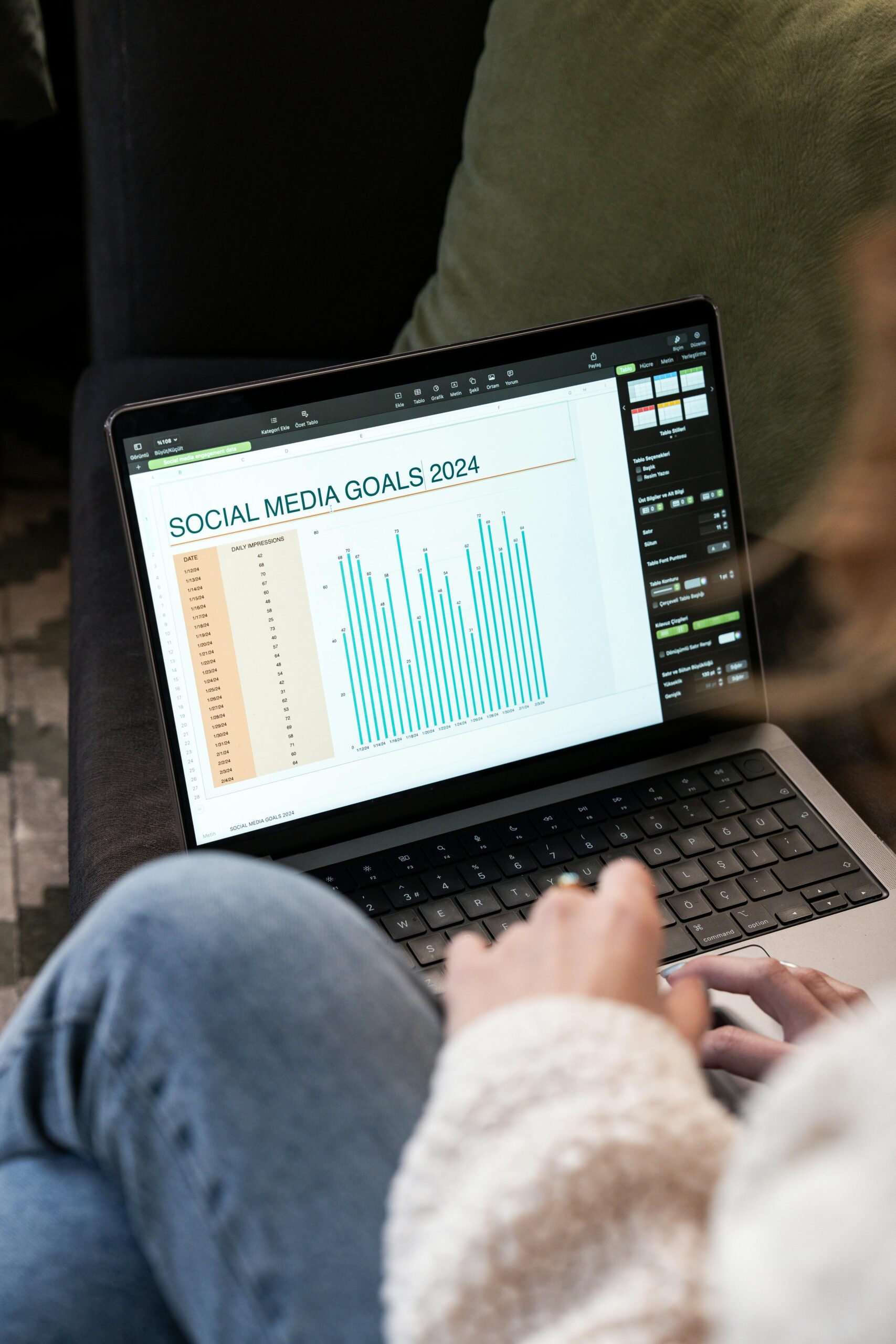 pexels-photo-19915765-19915765-1 Woman reviewing 2024 social media goals chart on laptop indoors.